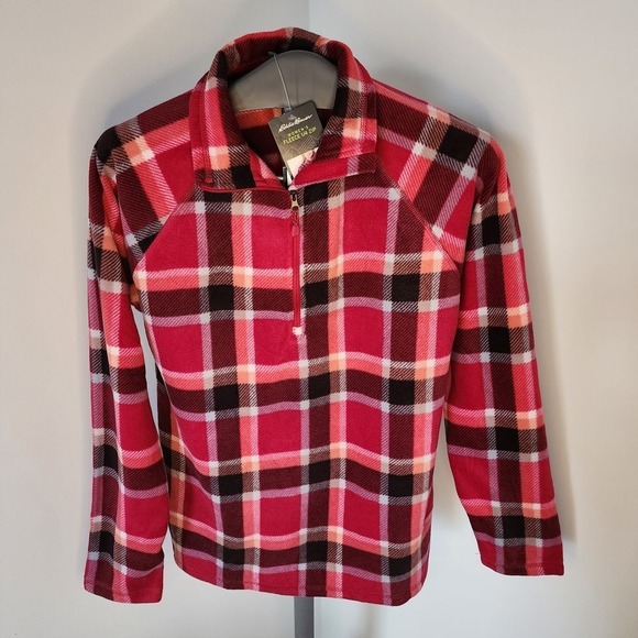 Eddie Bauer Tops - Eddie Bauer Women's Fleece 1/4 Zip Plaid Pullover Top Red Black M